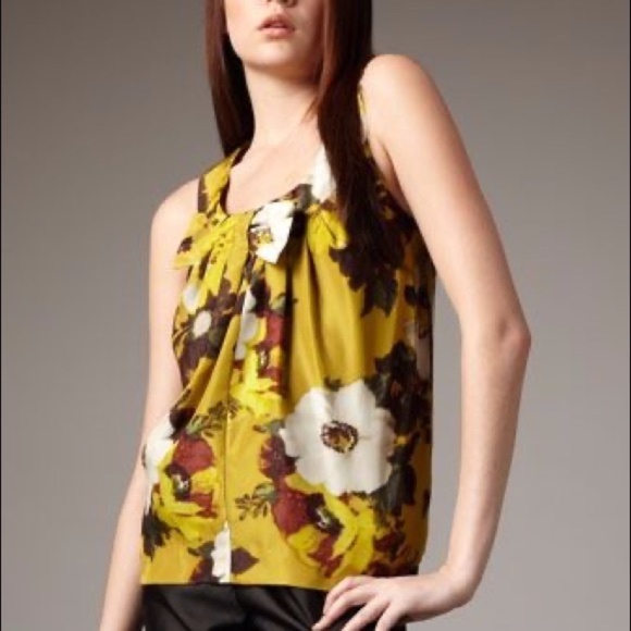 Kate Spade | Bette Silk Floral Top Womens XS Extra Small Yellow Bow Sleeve - Picture 1 of 12